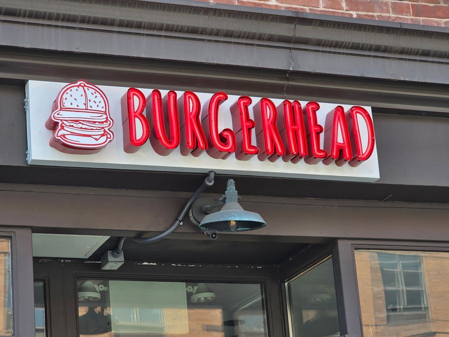 Burgerhead — custom illuminated cabinet sign, NYC