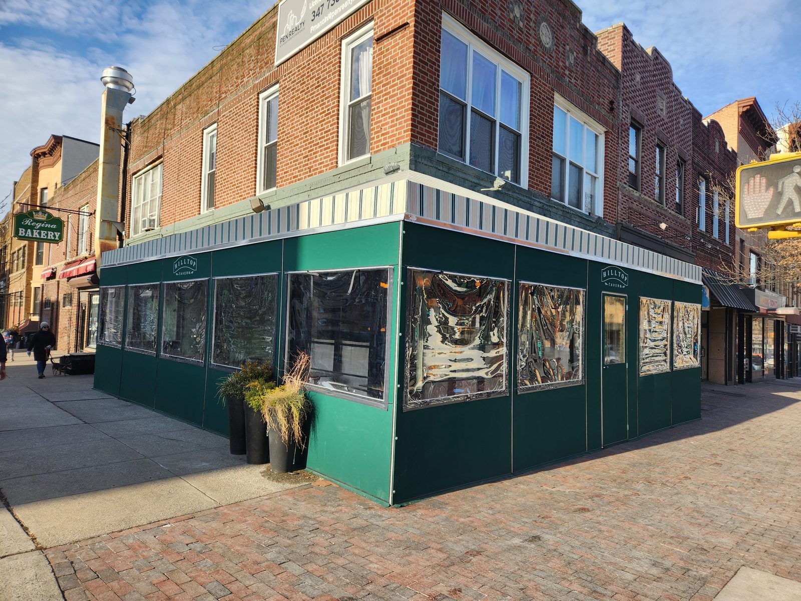 Hilltop Tavern awning and panel enclosure, Brooklyn NY